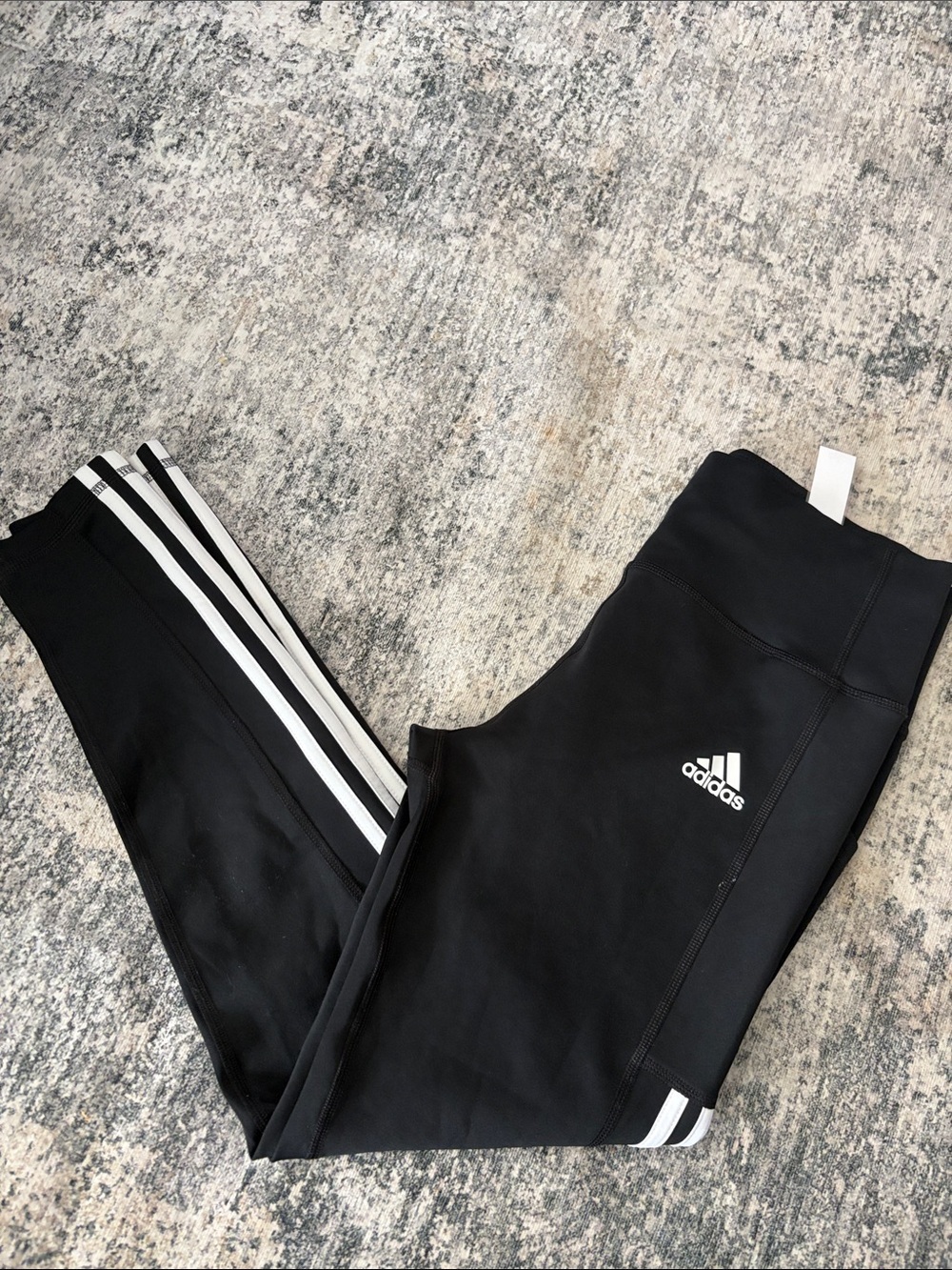 adidas Black Leggings with White Three-Stripe Accents